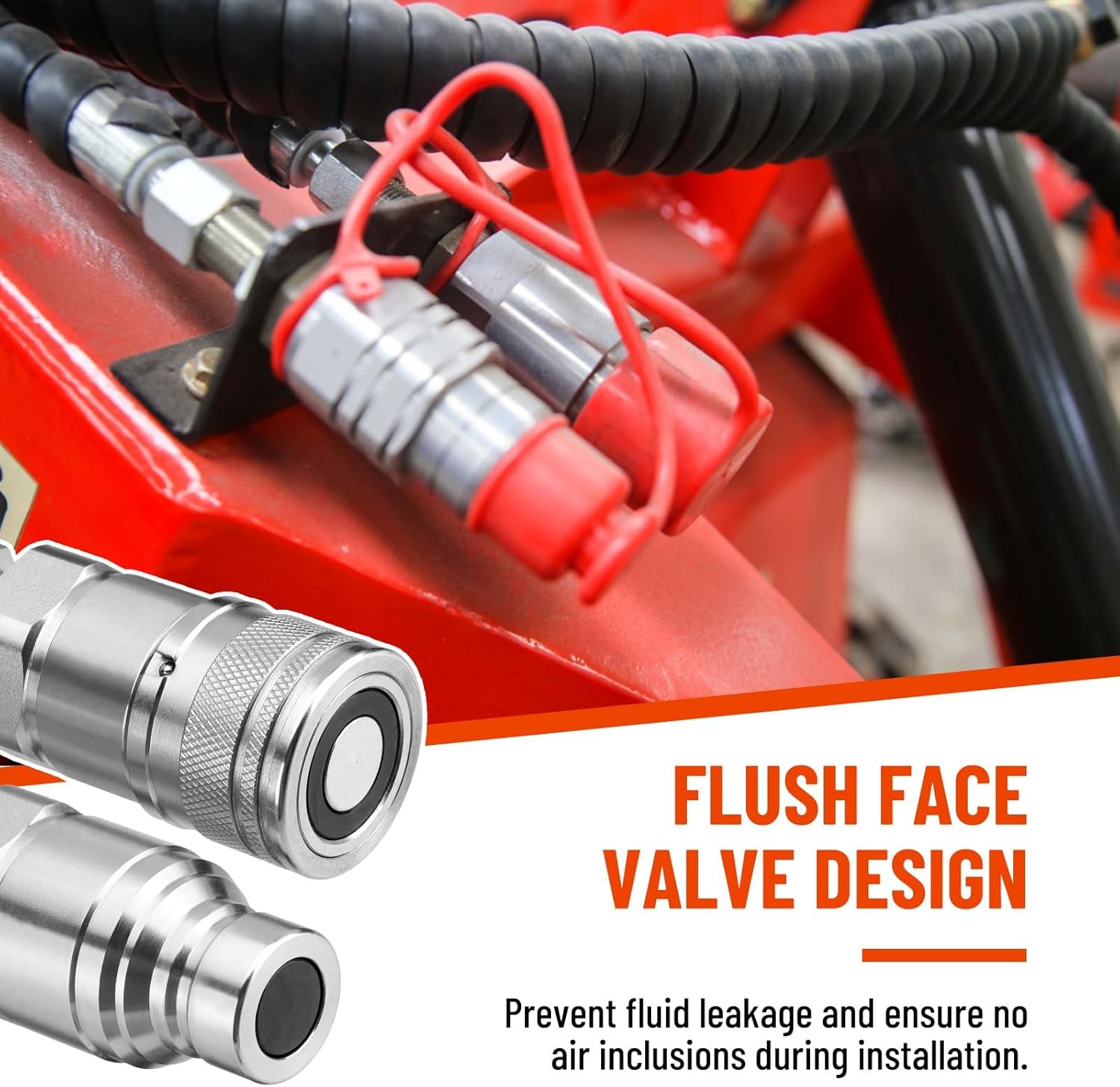 Flat Face Skid Steer 1/2" Body x 5/8" JIC Bulkhead Thread Hydraulic Coupling Set
