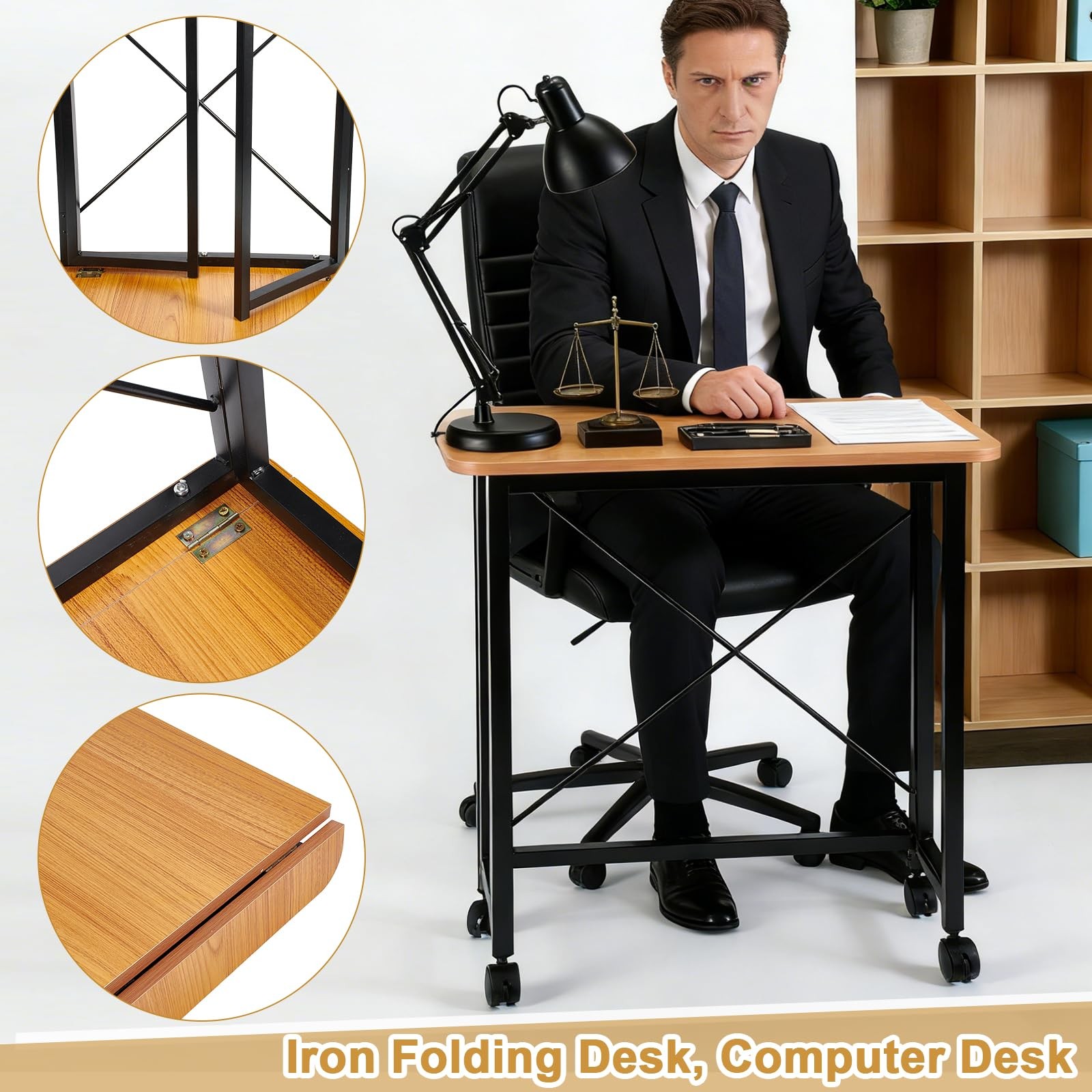 23.6Inch Folding Laptop Cart Table, Mobile Small Rolling Computer Desk for Po...