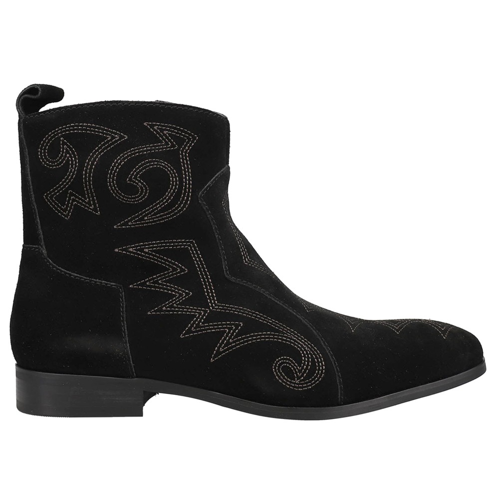 Dingo Brooks Embroidered Round Toe Pull On Booties Mens Black Casual Boots DI211