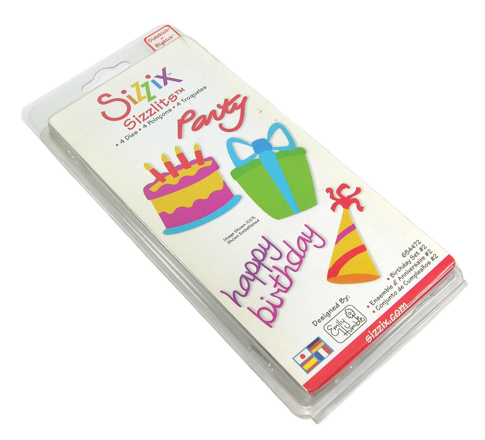 SIZZIX Sizzlits 4 Dies Birthday Set #2 #654472 Cake Present Hat Party Sayings