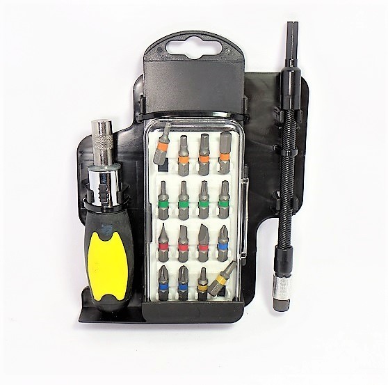 Stubby Ratchet Screwdriver & Color Bits Set