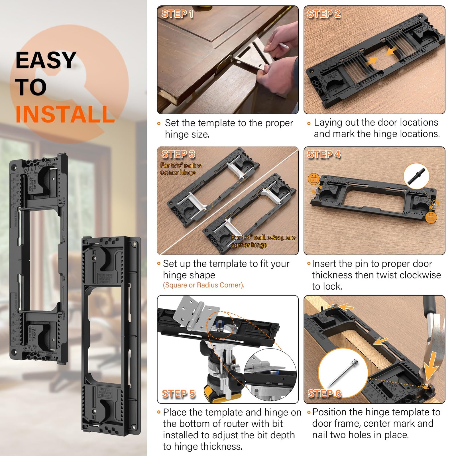 Door Hinge Jig, Door Hinge Mortiser Hinge Installation Kit, Hinge Jig for Doo...