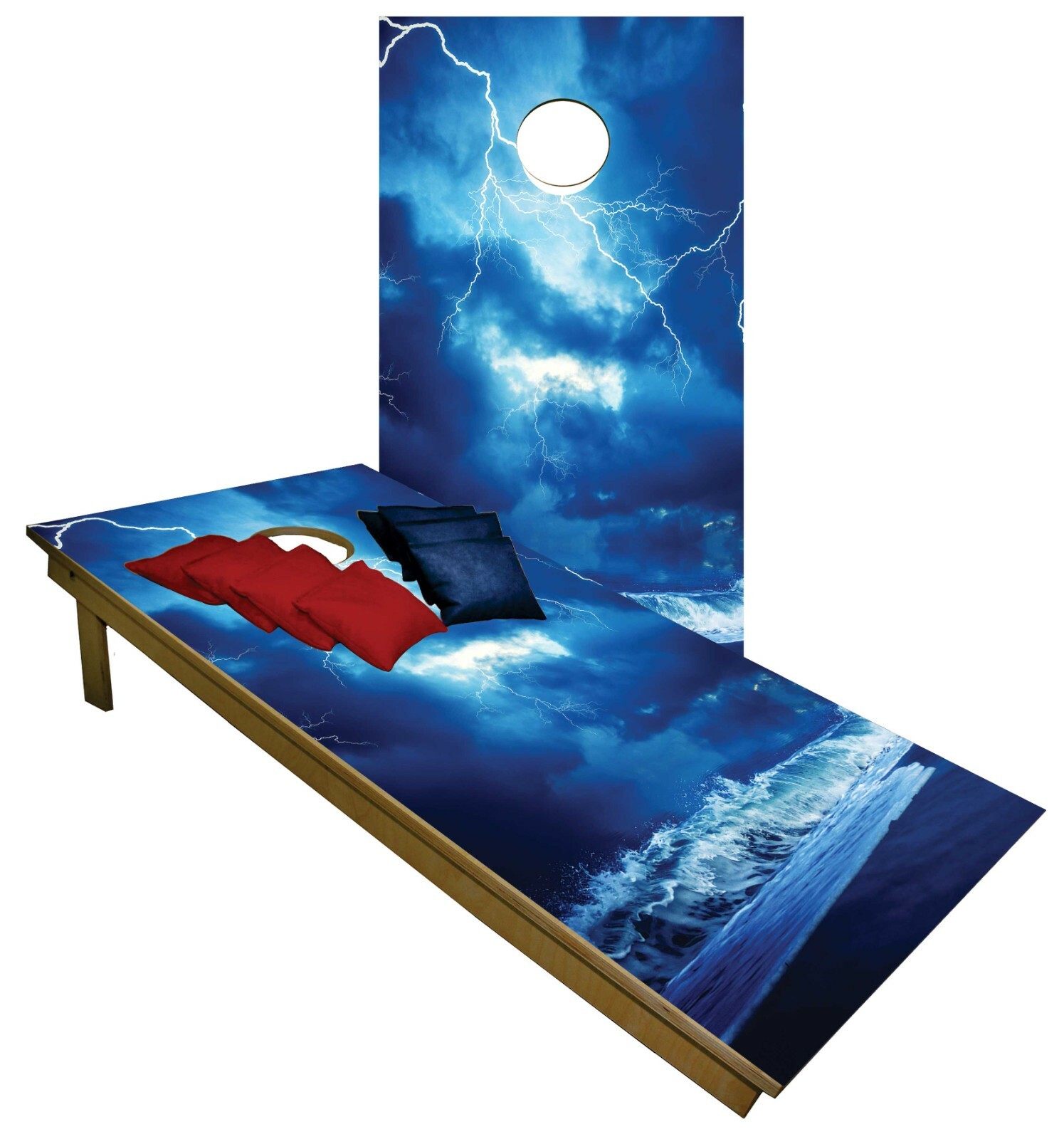 CORNHOLE BEANBAG TOSS GAME w Bags Game Board Lighting Storm Ocean Sea Set