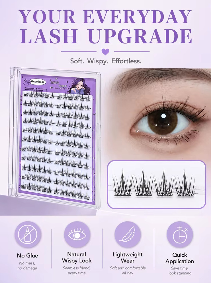 2 Boxes Self‑Adhesive False Eyelashes | No‑Glue Lash Clusters | Wispy Sunflower