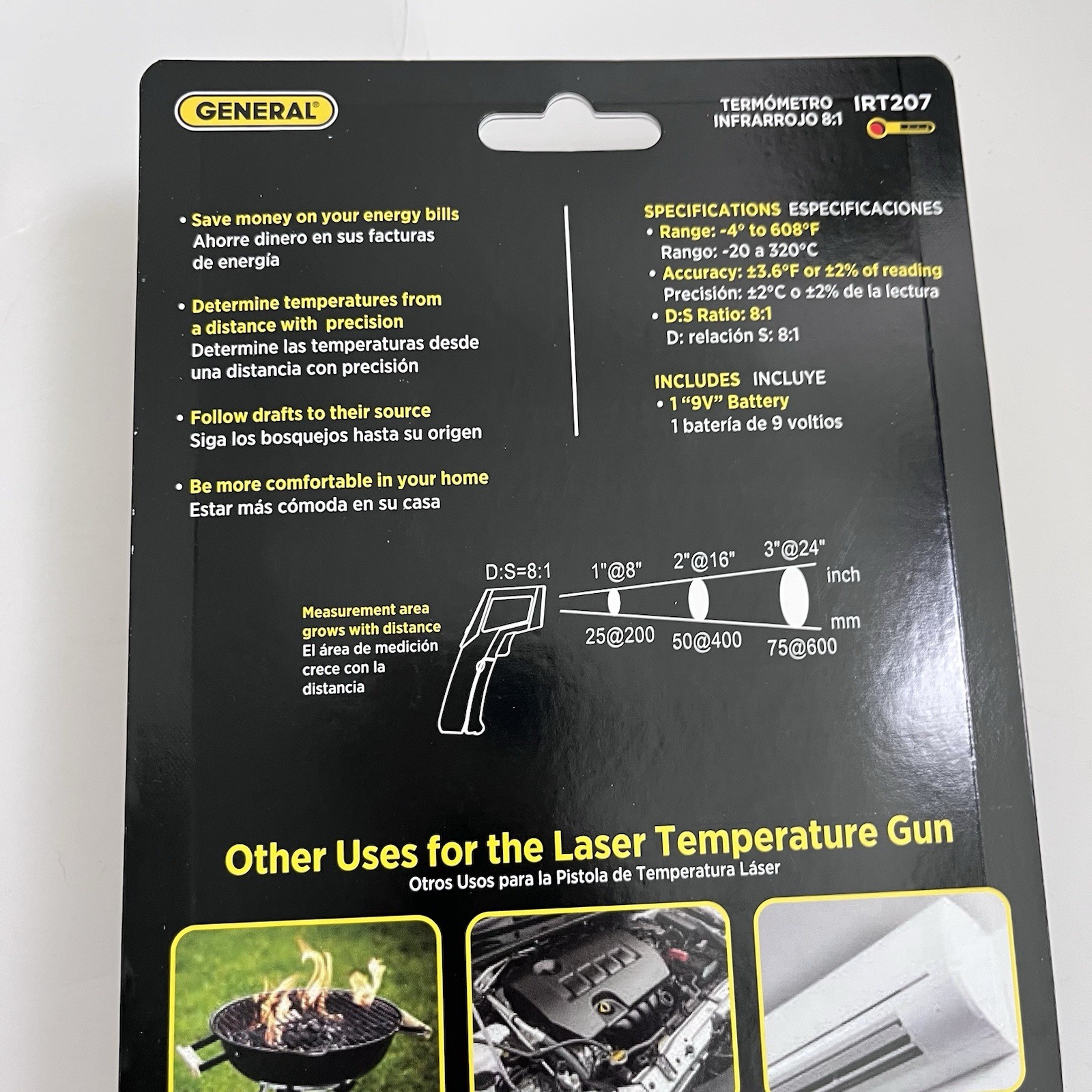 GENERAL Laser Temperature IRT-207 Infrared Thermometer 8:1 Home Draft Detection