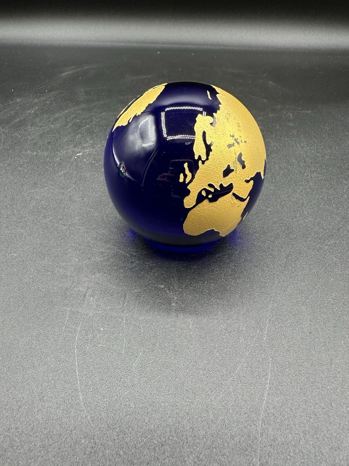 Cobalt Blue Gold Earth Model Glass Globe Ball Paperweight
