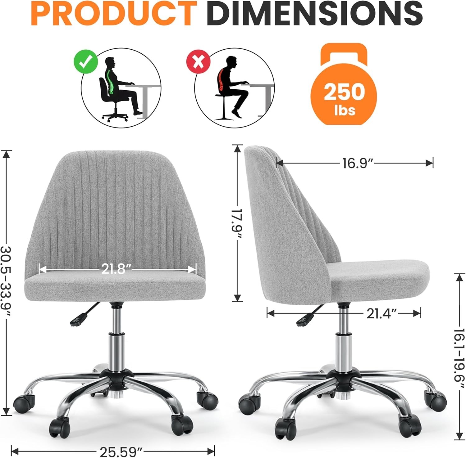 Armless Office Desk Chair Modern Cute Swivel Vanity Chair Comfy Home Office