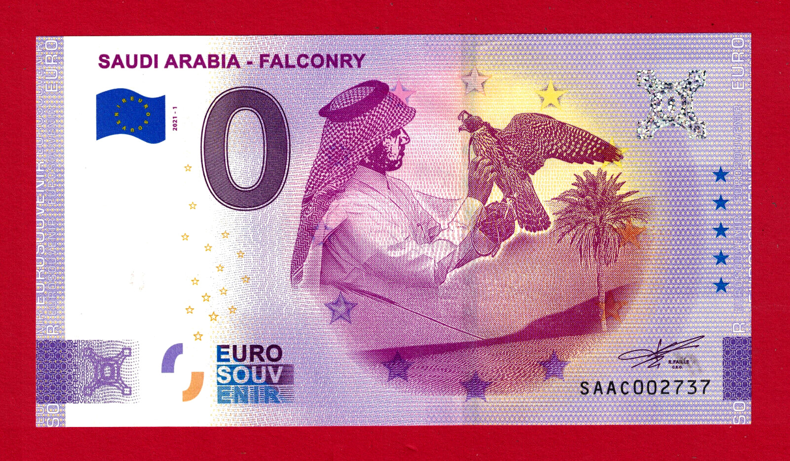 RARE €0 Zero Euro Souvenir SAUDI ARABIA FALCONRY UNC BANKNOTE (Pick SAAC/2021-1)