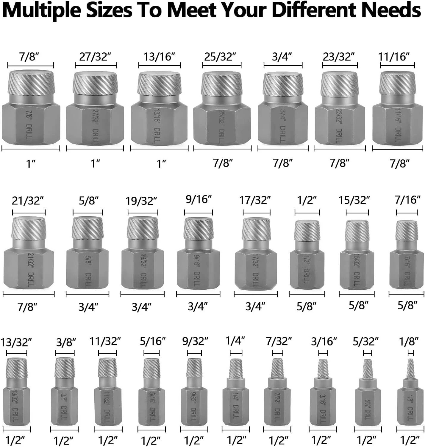 25Pcs Screw Extractor Set Hex Head Multi-Spline Easy Out Bolt Extractor Set