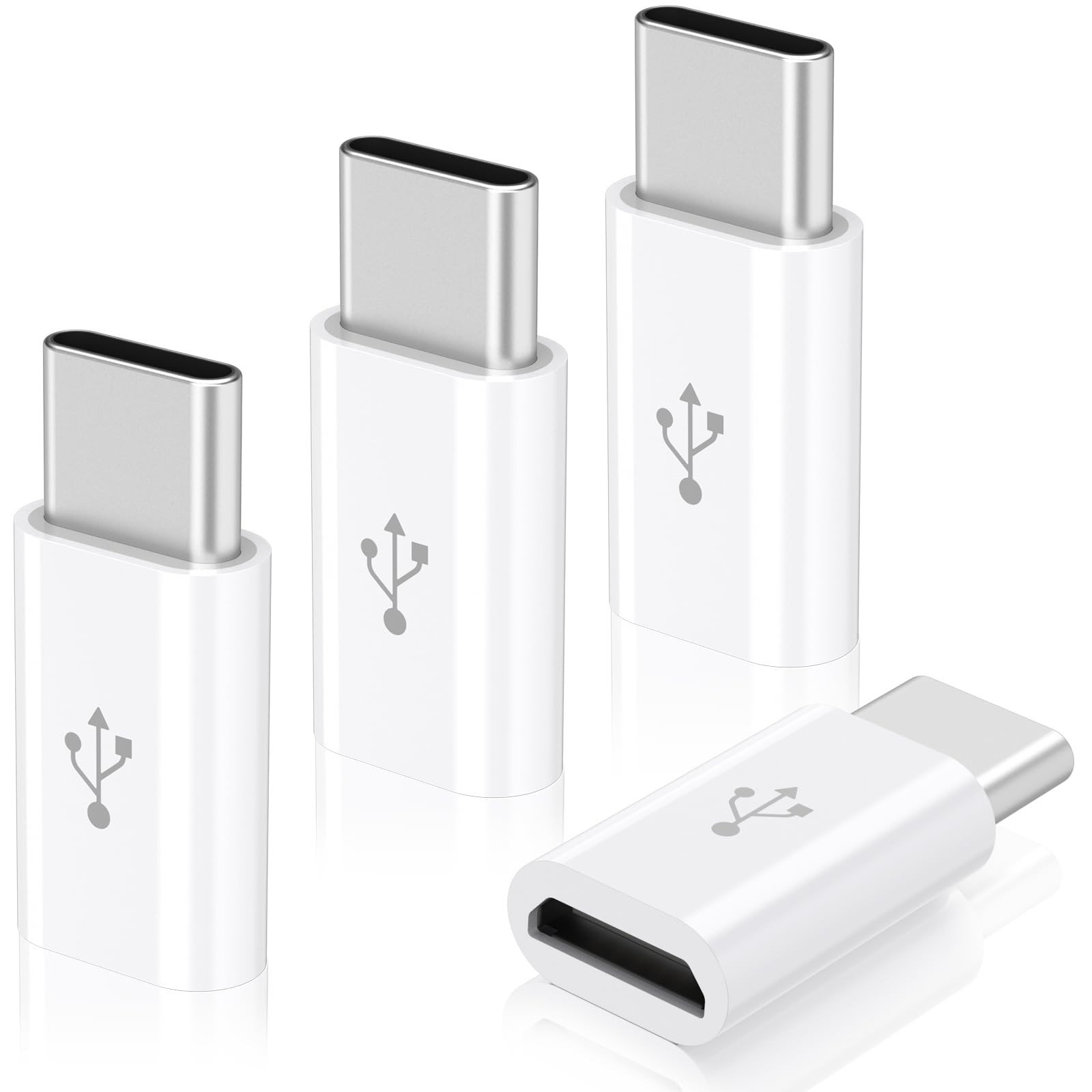 4 Pack Micro USB to C Adapter, Micro-USB Female USB-C Male OTG White