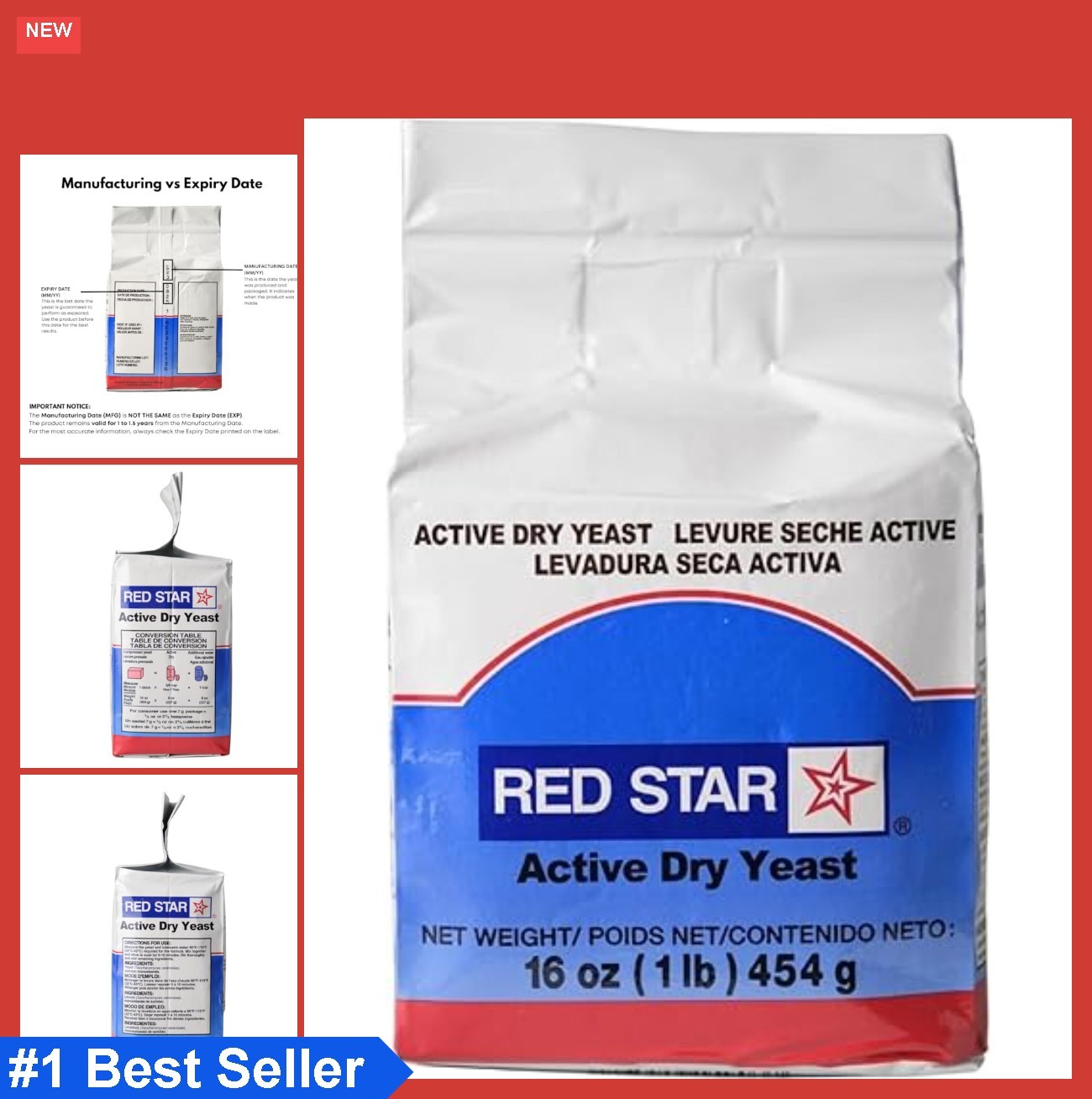 Active Dry Yeast 16 Ounce Powder Kosher for Baking Bread Pizza Dough