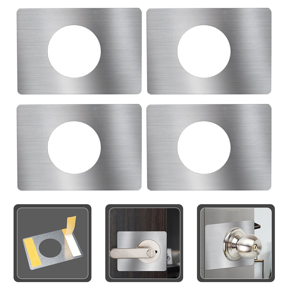 4Pcs Stainless Steel Door Reinforcement Plates Deadbolt Cover Kit Silver