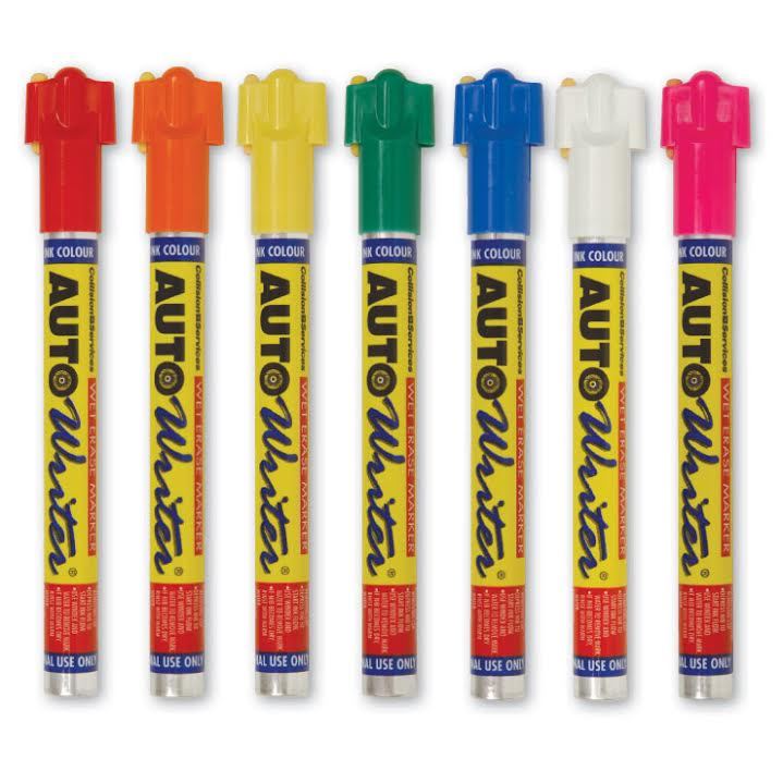 Auto Writer,wet markers pens,body shop,Yellow,Pink,Blue,Green,Red,white