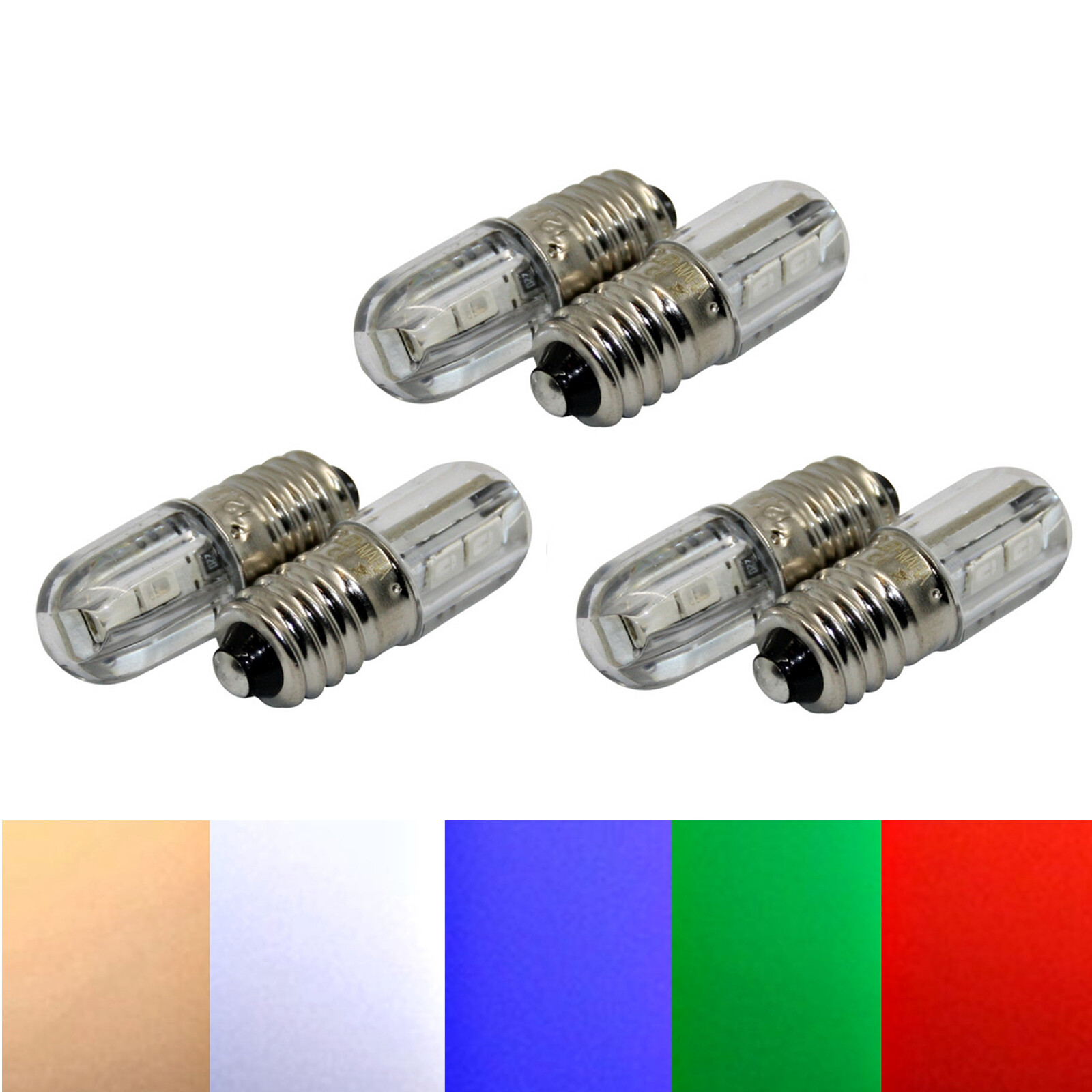 2X E10 Screw Base 6V Lamp Bulb White Warm White Blue Red Green 5730 SMD