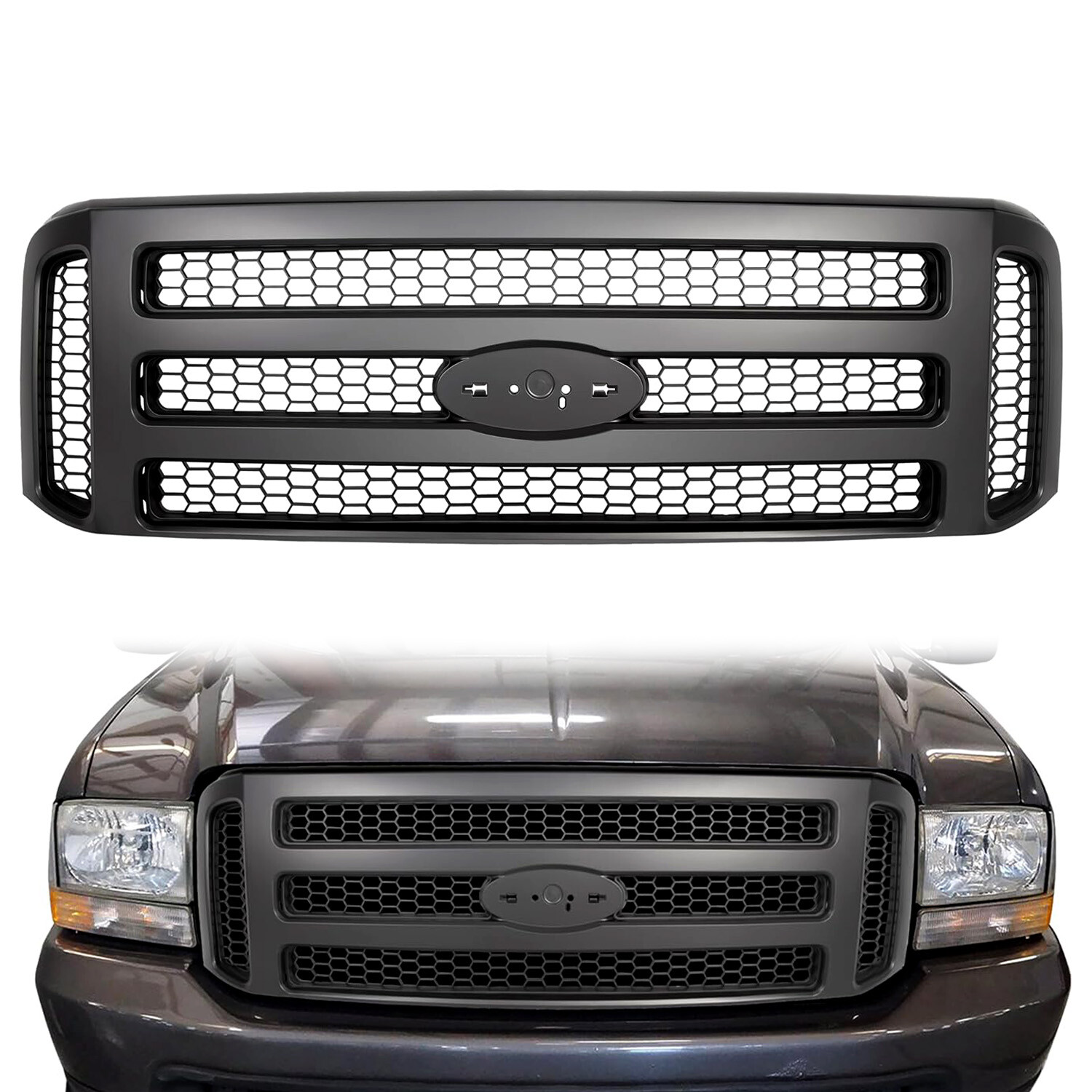 For Ford F250 F350 Super Duty Excursion 1999-04 Painted Black Front Grille Grill