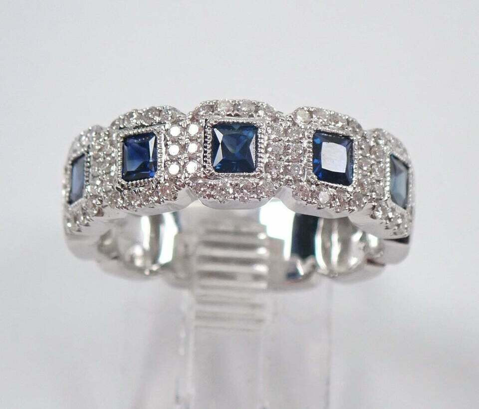 New 2Ct Lab Created Blue Sapphire Beautiful Wedding Band 14K White Gold Finish