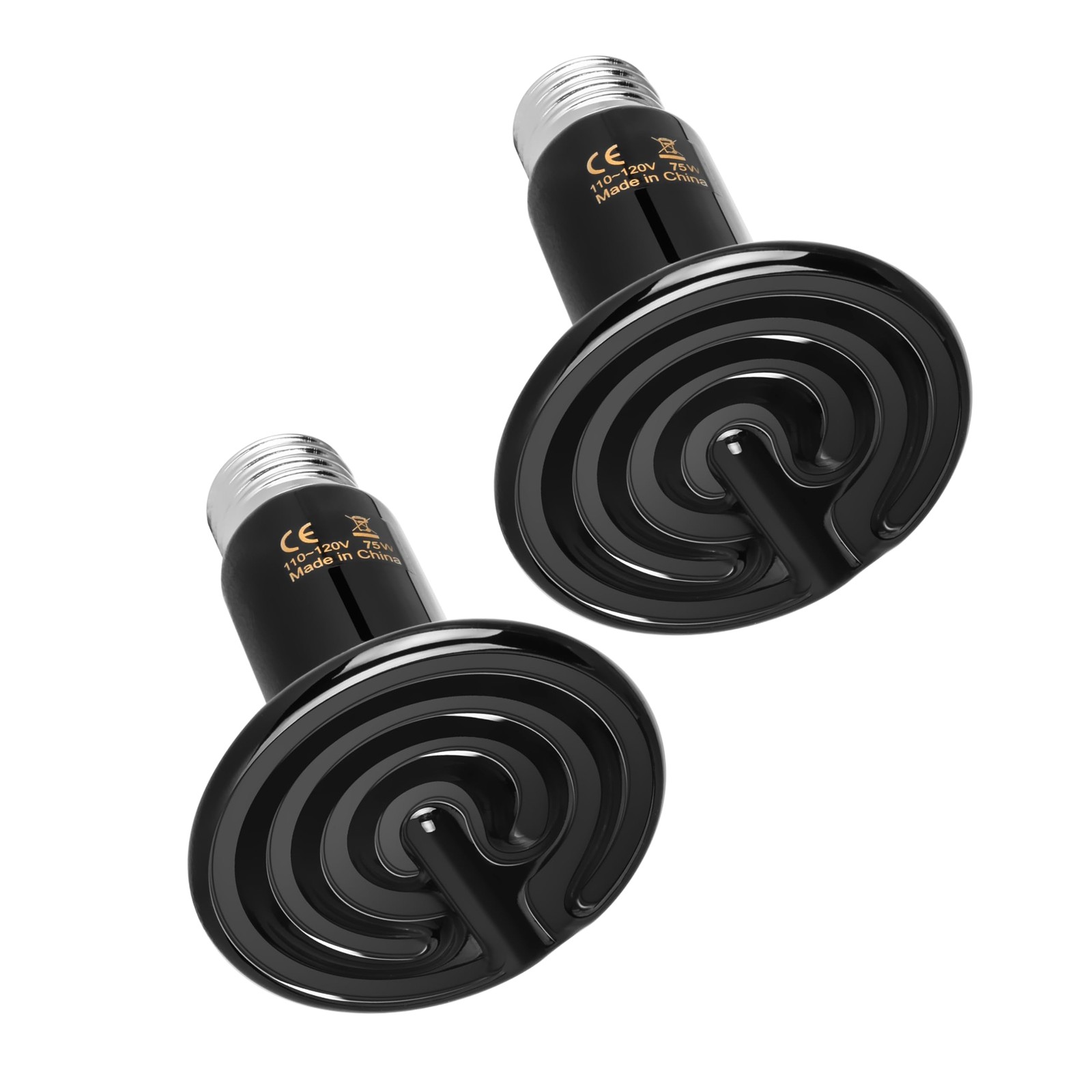 Simple Deluxe 75W Ceramic Heat Emitter 2-Pack, Reptile *2, Black/2-pack