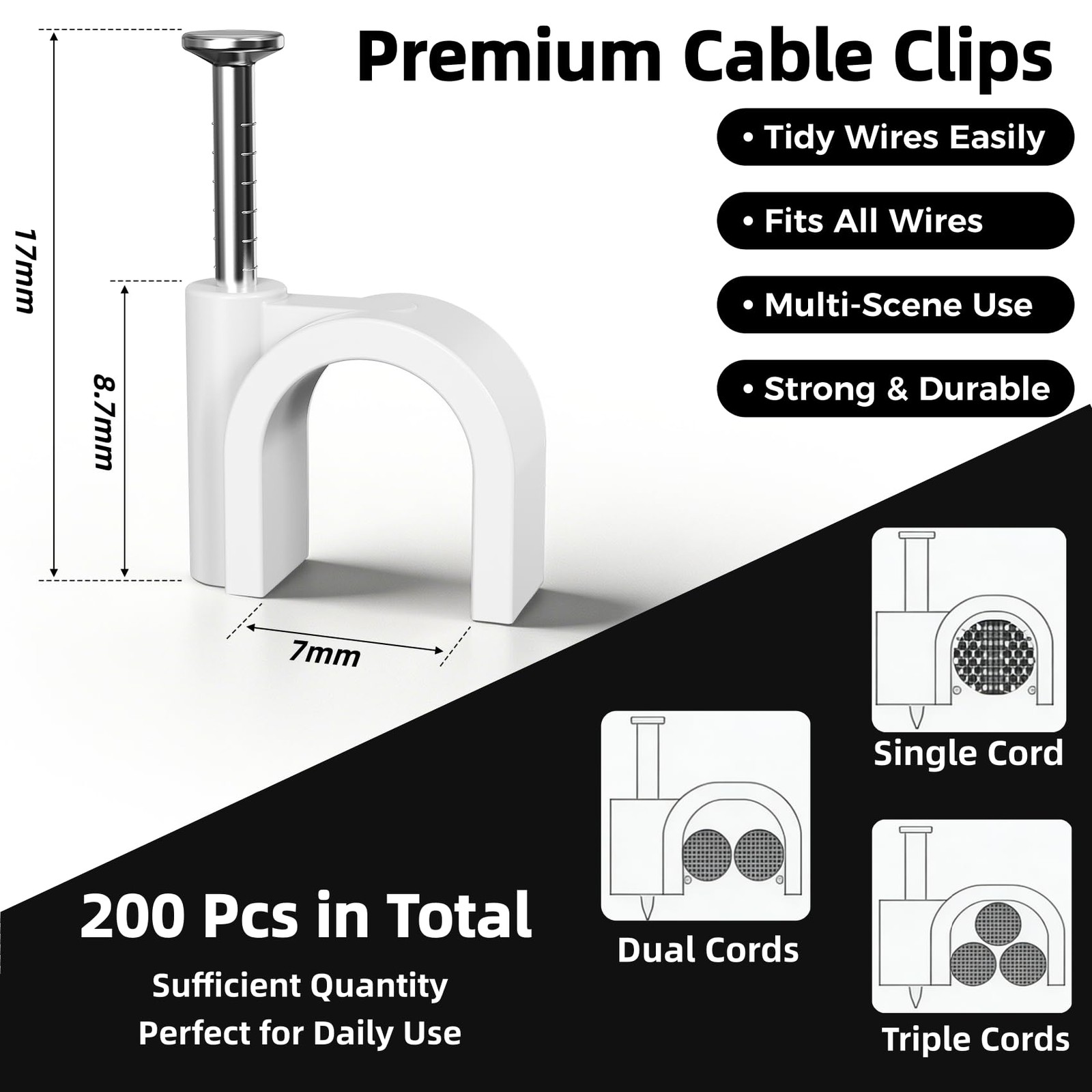 200 Pcs Nail in Cable Clips, Ethernet Cables Wall Clips Cable Straps Cables T.