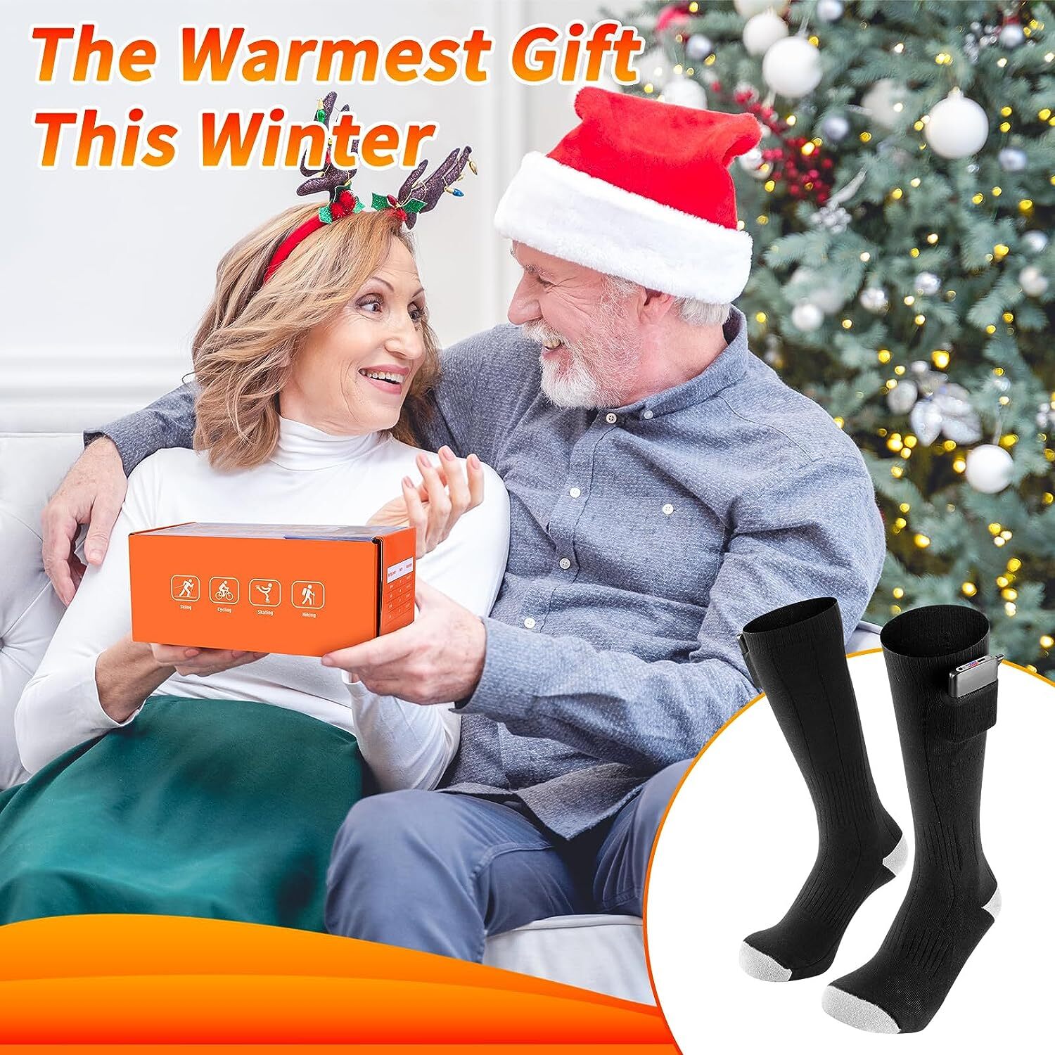 USB Electric Heated Socks Rechargeable Men Women Winter Foot Warmer W/ 2 Battery