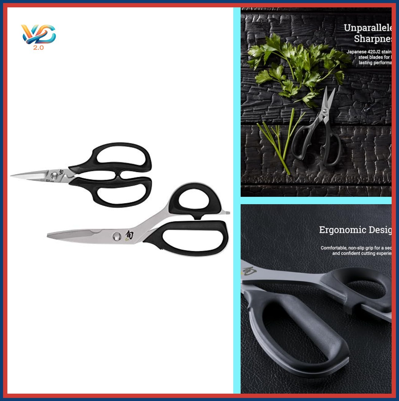 Kitchen Shears Set 2 Piece Stainless Steel Padded Handle Herb Scissors