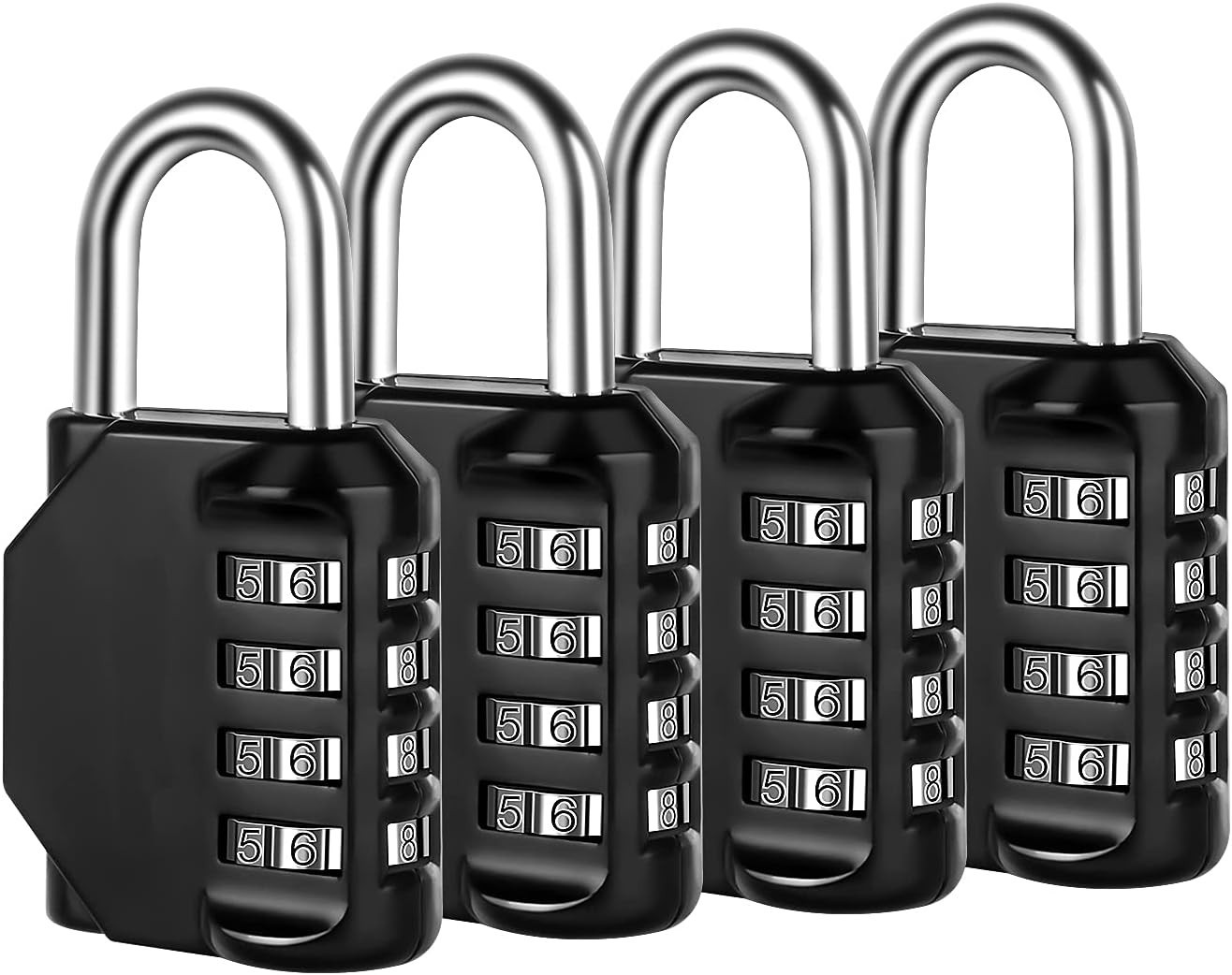 Multi-Use Resettable Combination Locks - Black Finish 4 Pack