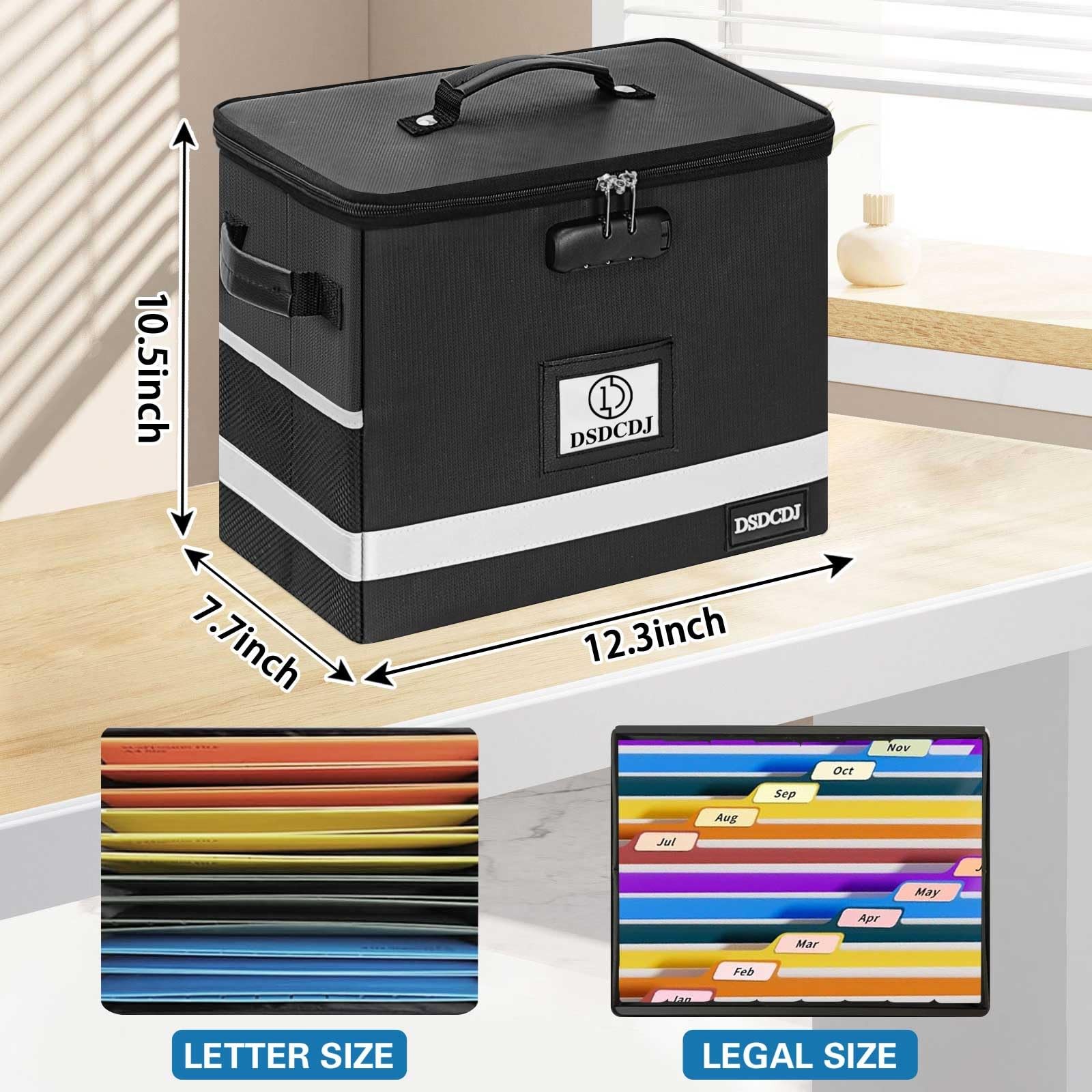 DSDCDJ Fireproof Document Box - 12.3" x 7.7" x 10.5", Black-box