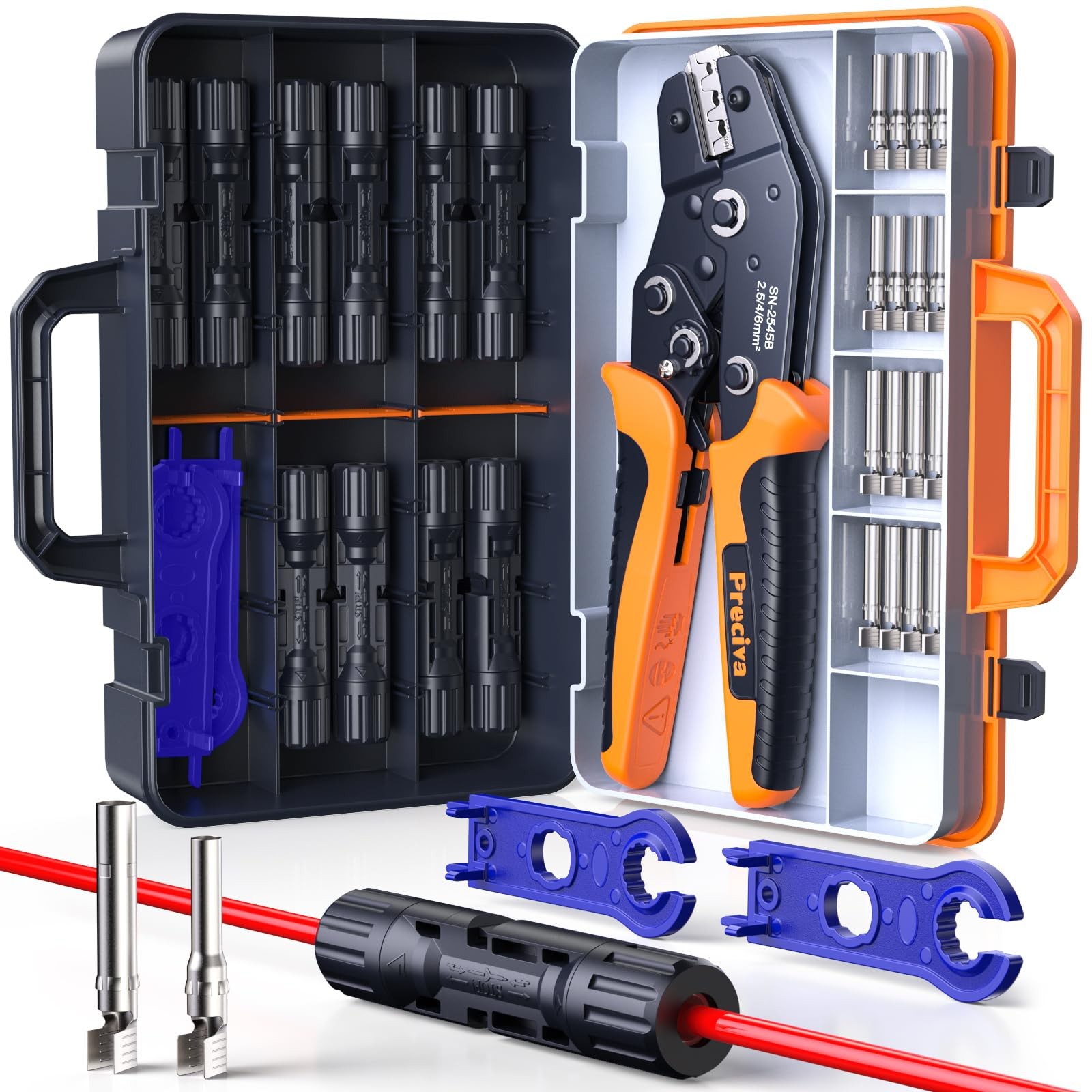 Solar Crimper Tool Kit, 10 Pairs MC4 Connectors & 2 Wrench, 1 Ratcheting Crim...