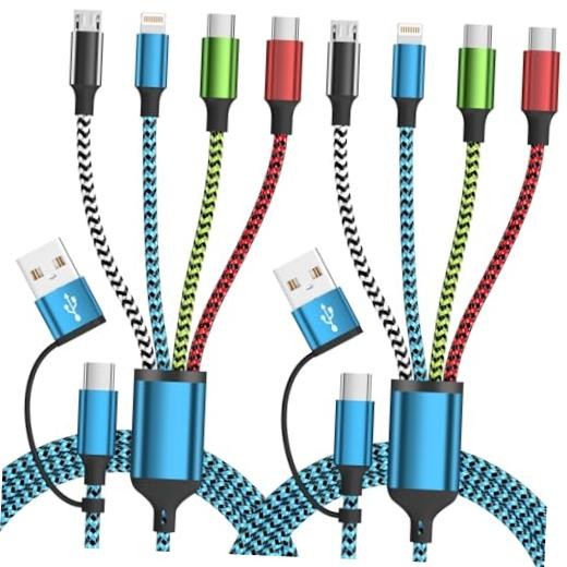 4 in 2 Multi Charging Cable, USBA/C Universal Charging Green&Red&Blue&White