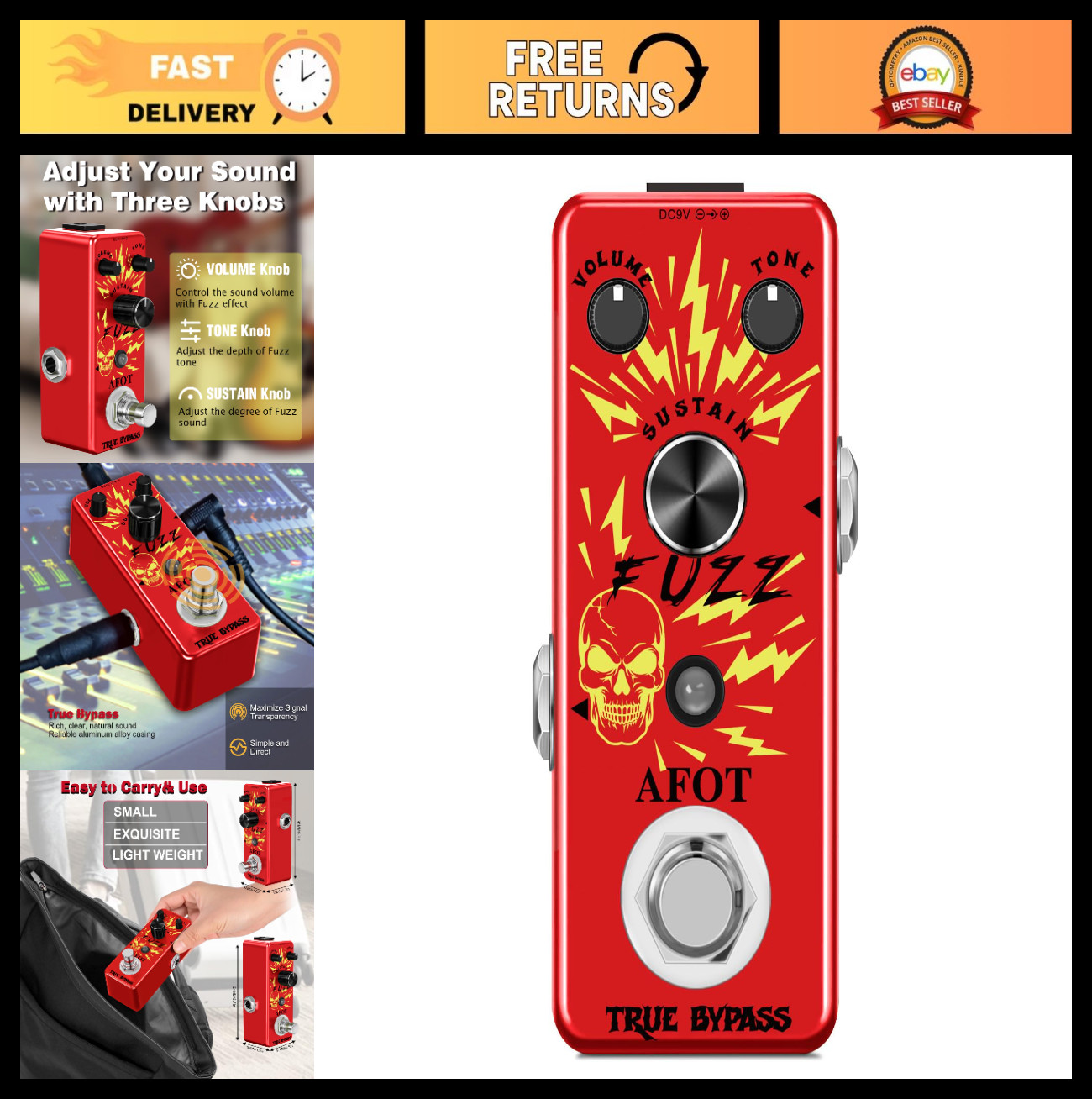 Vintage Mini Fuzz Guitar Effects Pedal - Classic Tone, True Bypass, Rich Sound