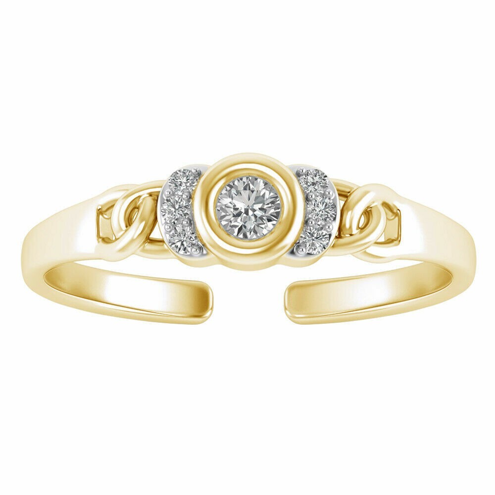 0.35Ct Round Cut Simulated Diamond Adjustable Toe Ring Yellow Gold Plated Silver