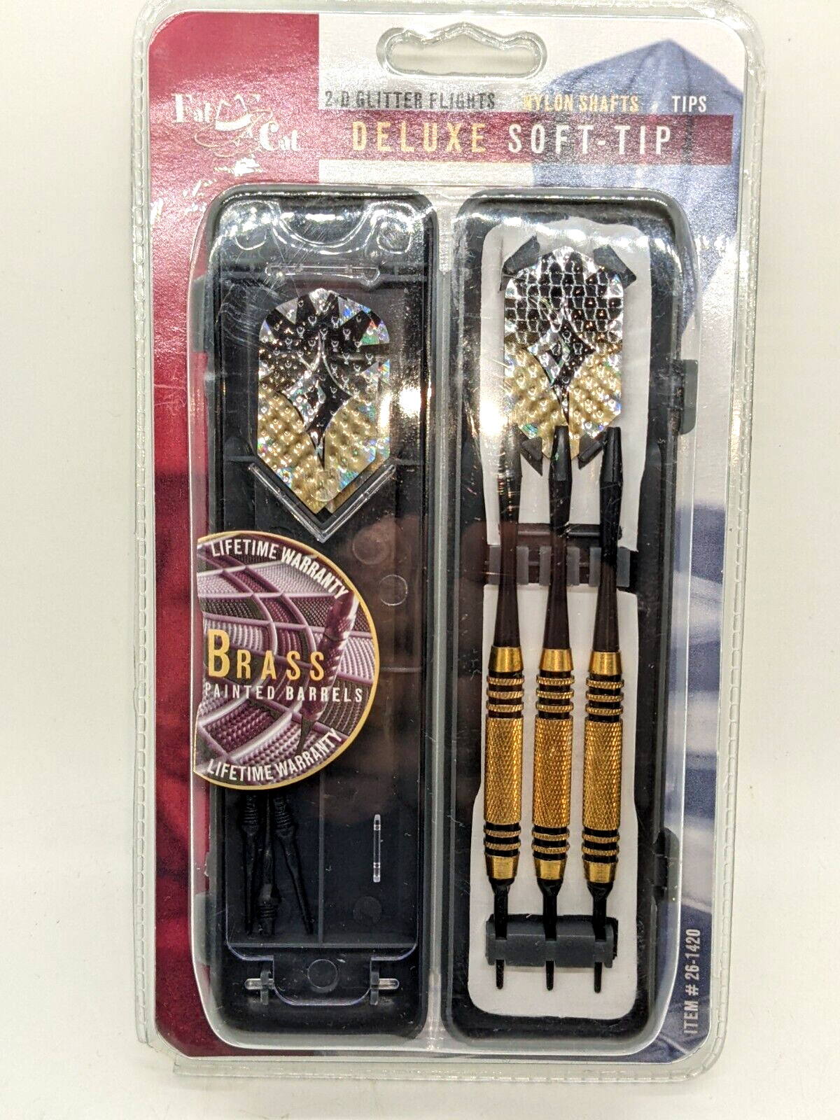 RARE Fat Cat Soft Tip 2-D Glitter Dart Set 16g Case & Flights Extra Tips -FAST !