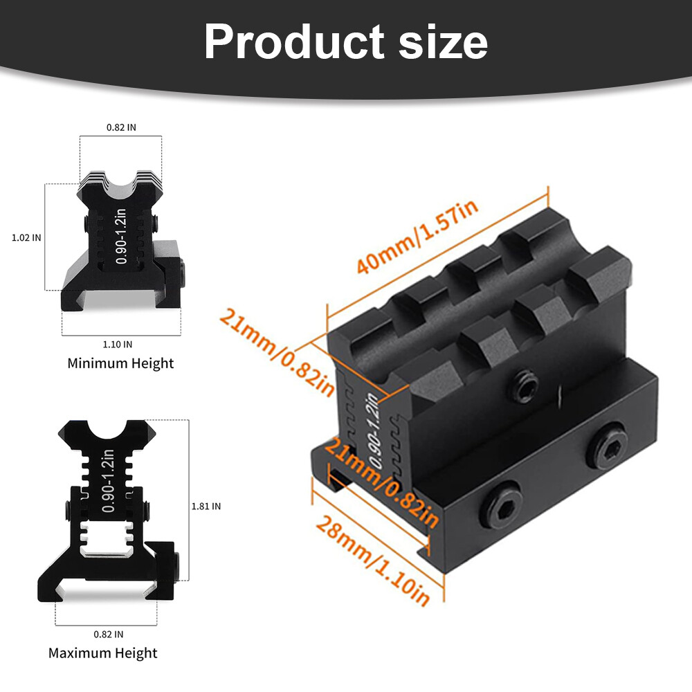 Picatinny Riser Mount Adjustable Height 0.9-1.2in Lockdown Series 3 Slots Raise