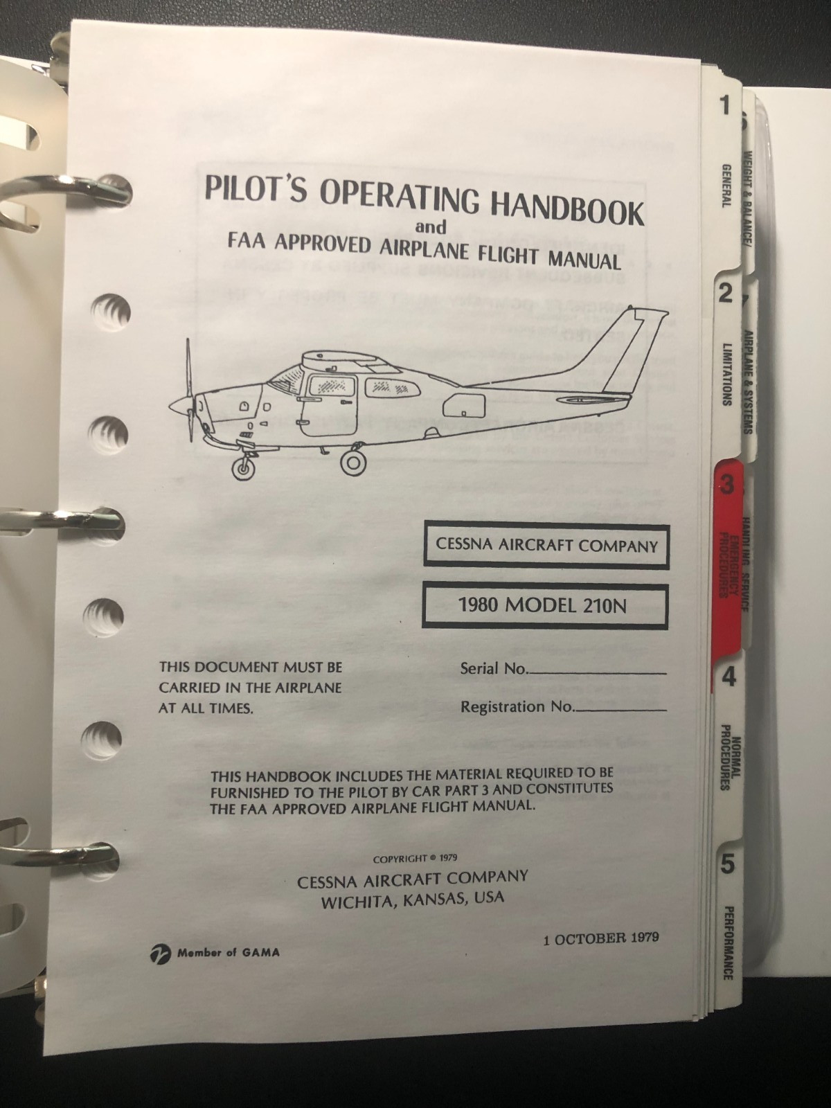 Cessna Pilots Operating Handbook 210N  Centurion 1980