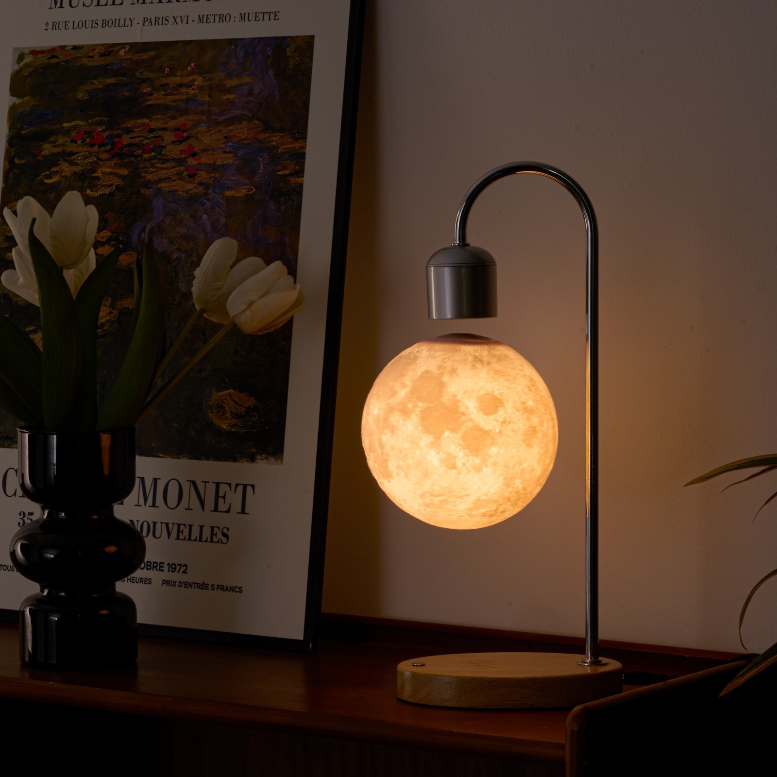 Levitating Moon Lamp Magnetic Floating LED Night Light Desk Decor Gift Black