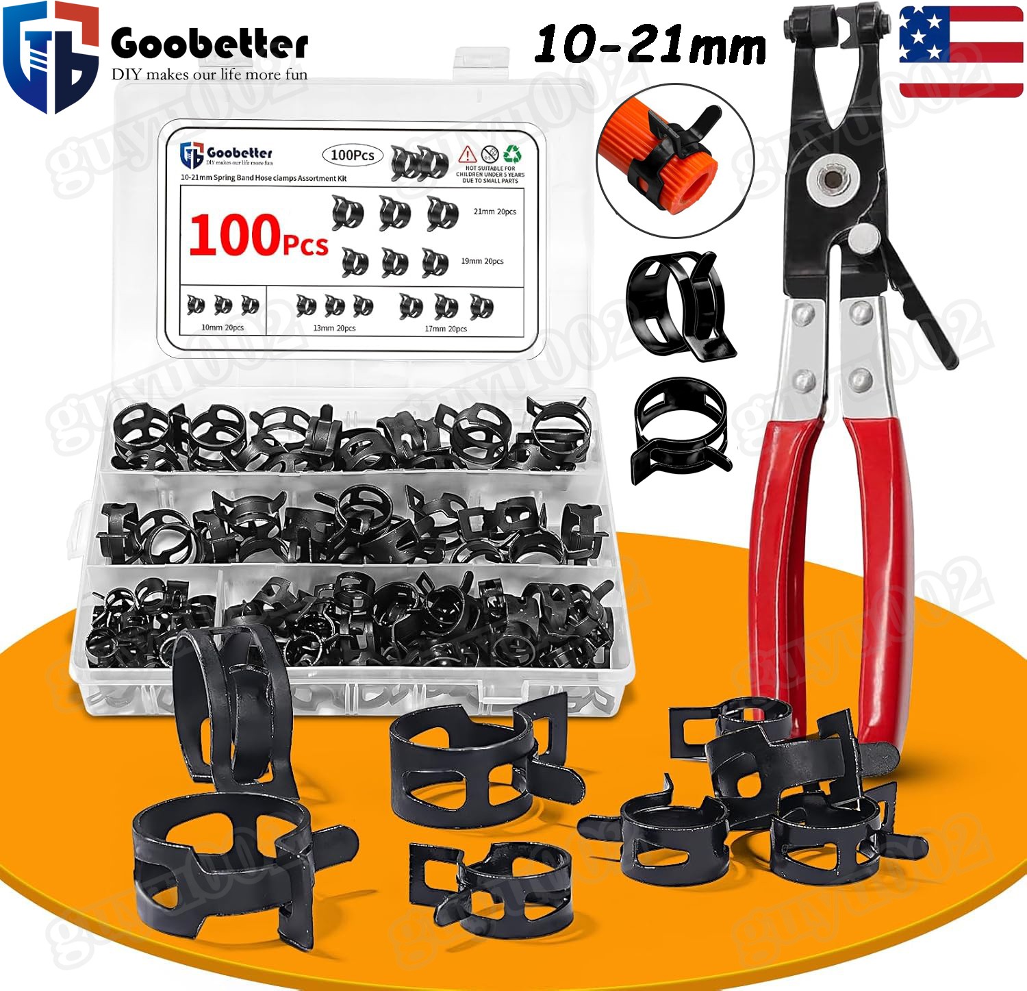 100Pcs Spring Hose Clamps Kit With Hose Clamp Pliers Fuel Hose Clamp 10mm-21mm