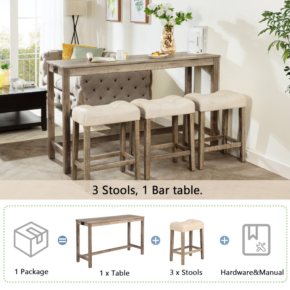 Bar Table Set Power Outlet Sofa Bar Table W Stools Couch Table W 3 Padded Stools
