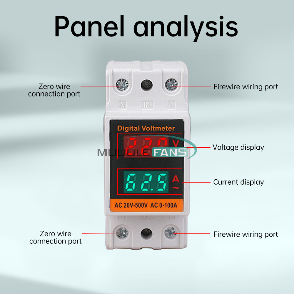 AC 50-500V 100A Din Rail Single-phase Digital Voltage LCD Voltage Current Meter