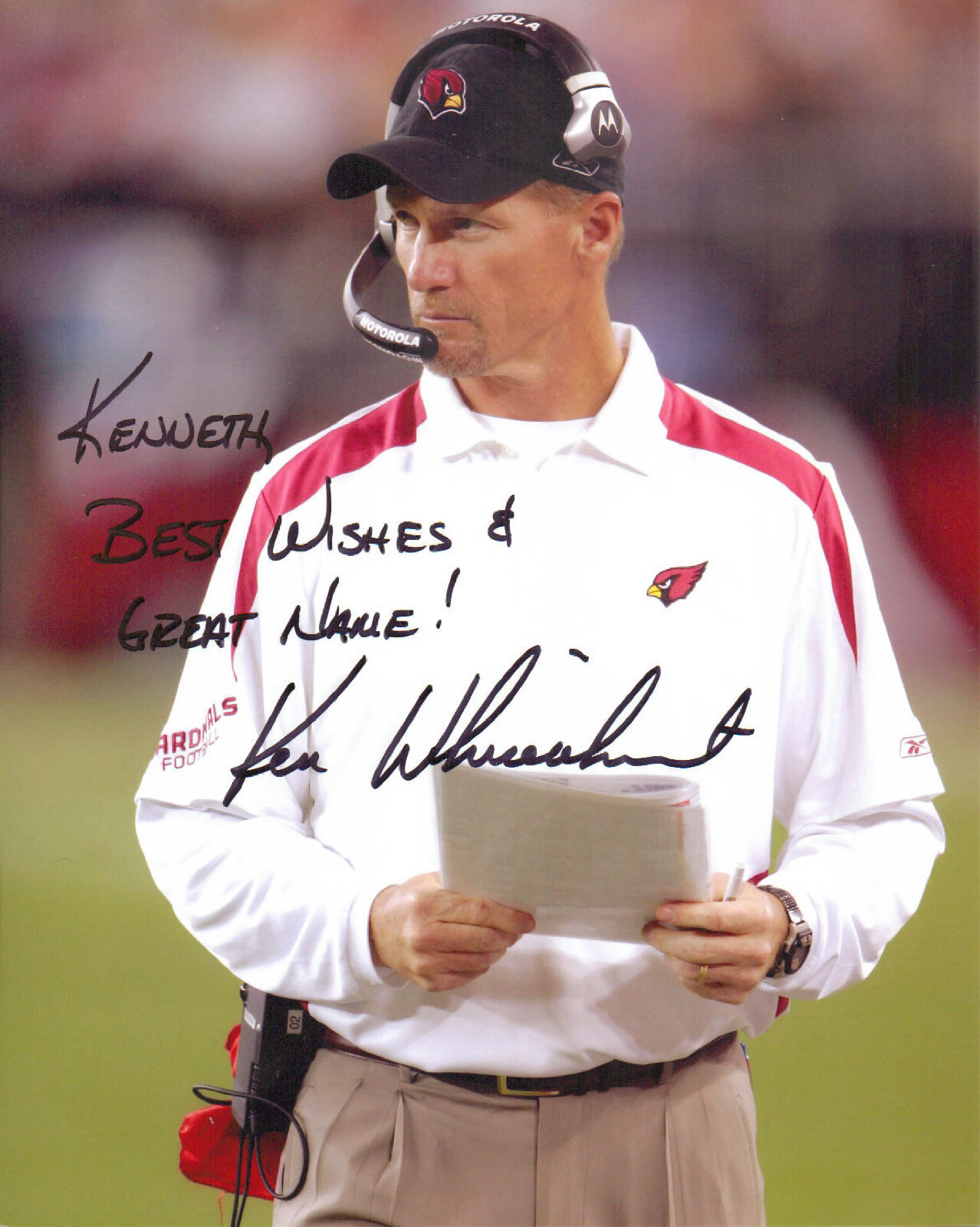 KEN WHISENHUNT - Football Coach - Arizona Cardinals - Autograph Photo