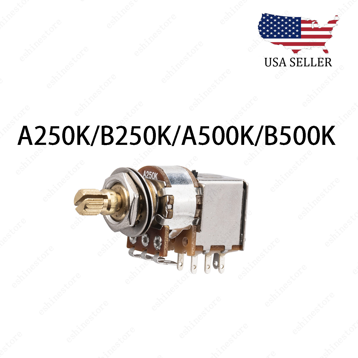 Full Brass Short Shaft Pot Push-Push Switch A250K/B250K/A500K/B500K 1 PCS