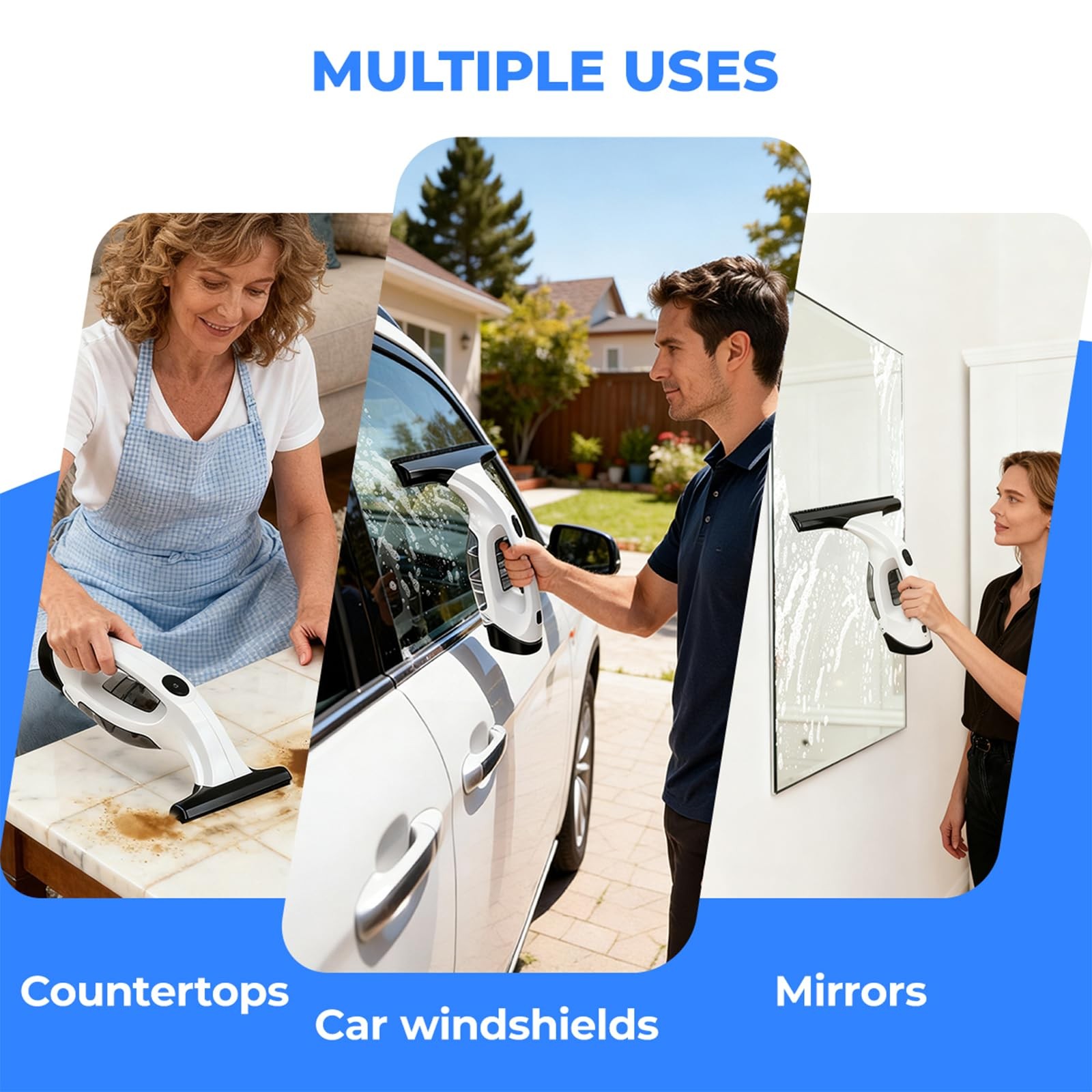 Window Vacuum Squeegee Cordless, Electric Cleaner 280mm, White