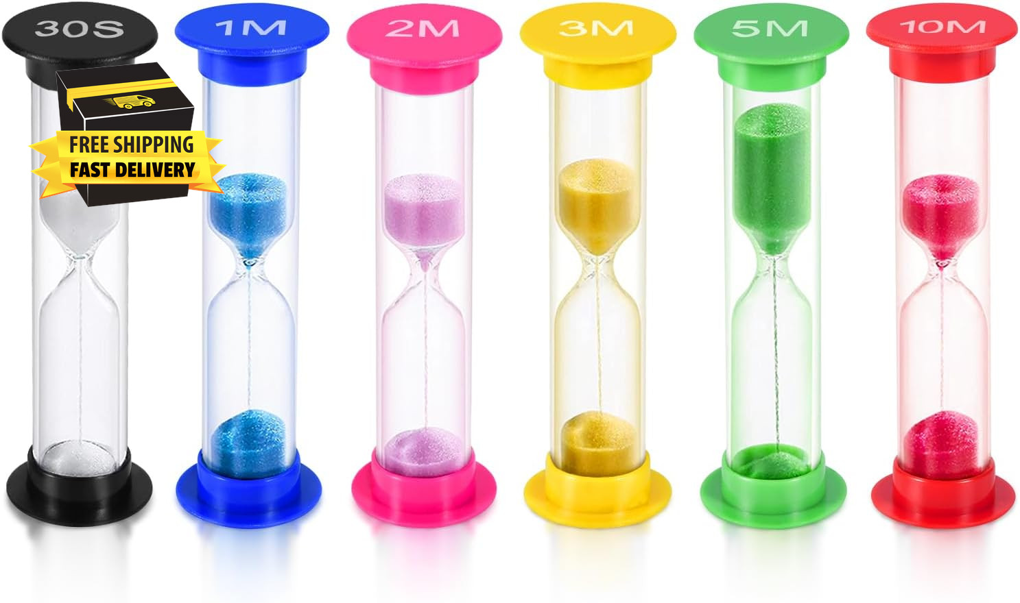 Sand Timer,  6 Pcs Colorful Hourglass Sandglass Sand Clock Timers Set 30Sec / 1M