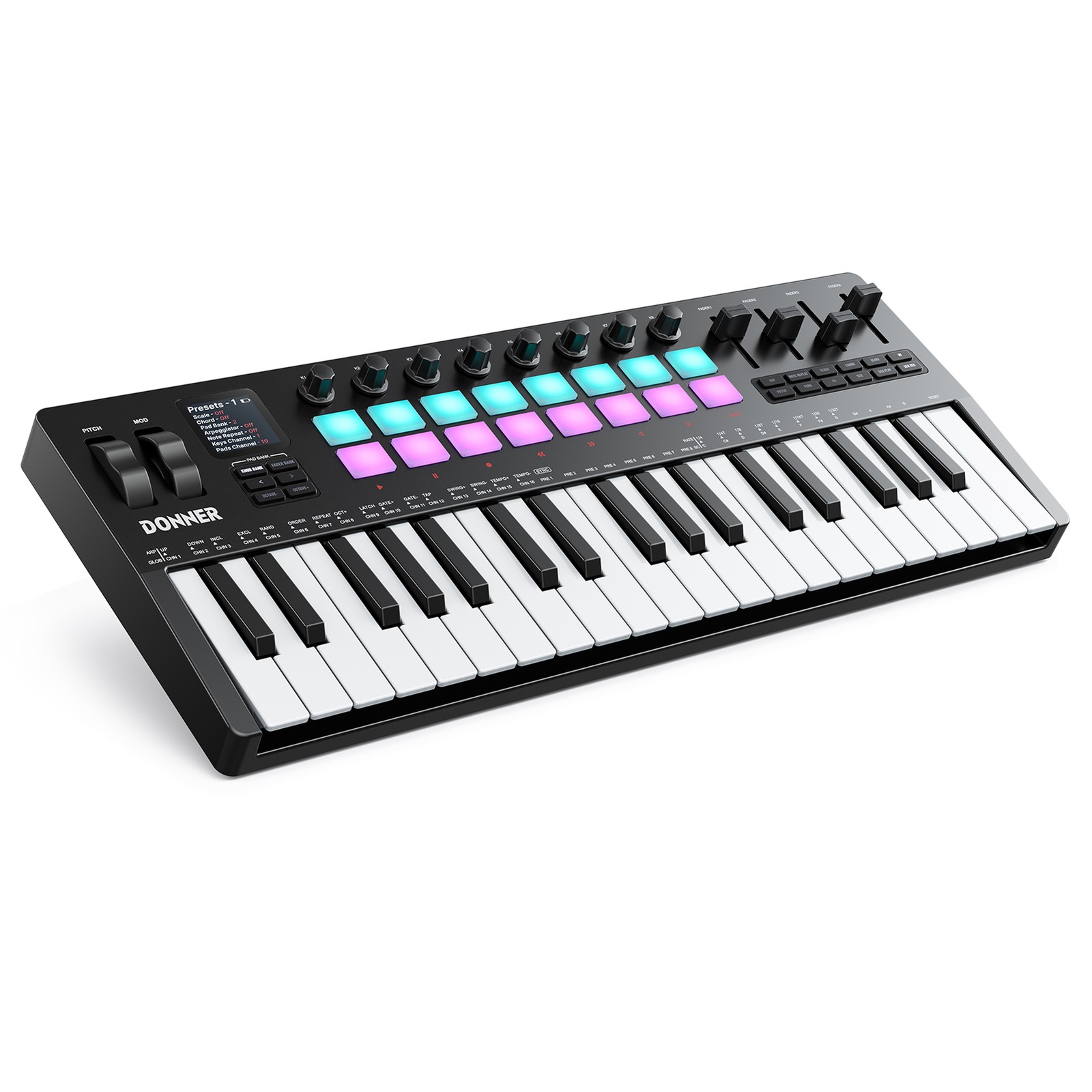 Donner STARRYKEY-37 PLAY 37 Key MIDI Controller 16 RGB Pads 128 Built In Sounds