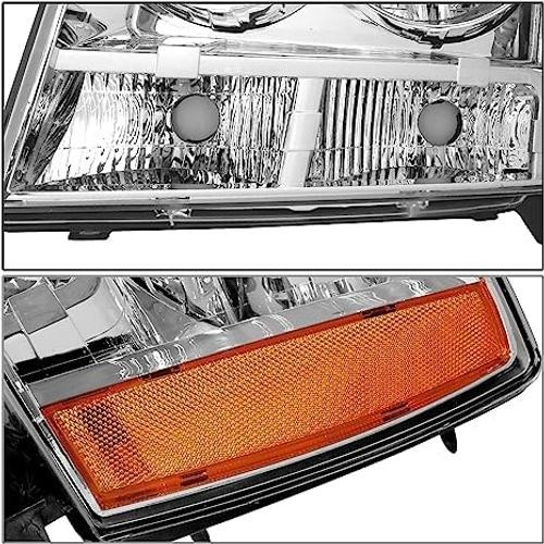 Headlight Assembly For 2007-2013 Chevy Avalanche Chrome Amber with Wire & Bulbs