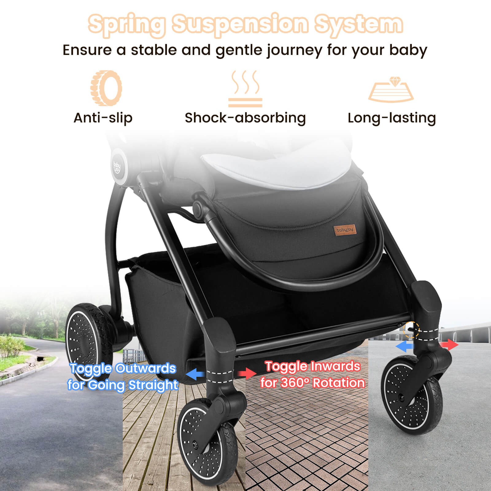 Baby Stroller Foldable Infant Pram Stroller w/ Reclining Backrest Handle