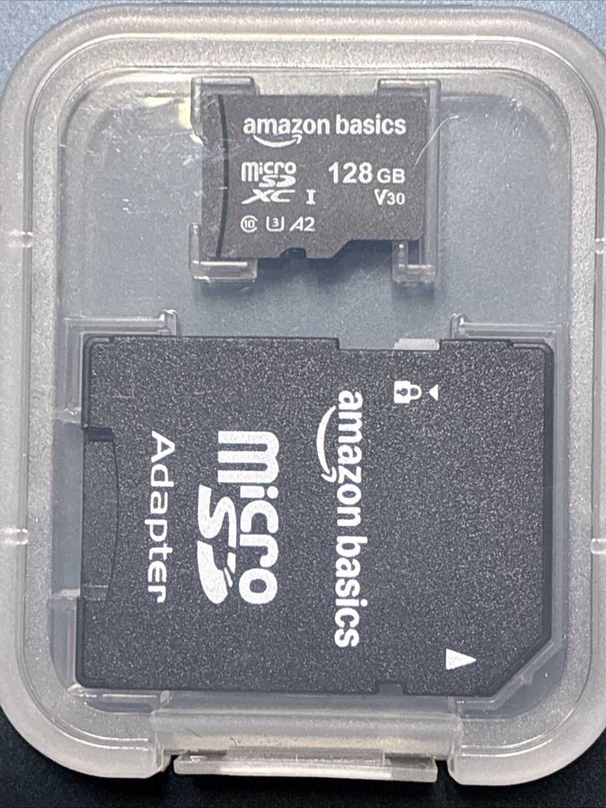 Amazon Basics 128GB Micro SDXC Memory Card A2 U3 100MB/s with Adapter Black