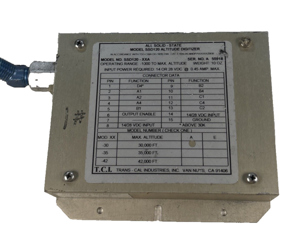 Trans Cal Industries TCI Model SSD120 altitude digitizer P/N SSD120–XXA W/8130-3