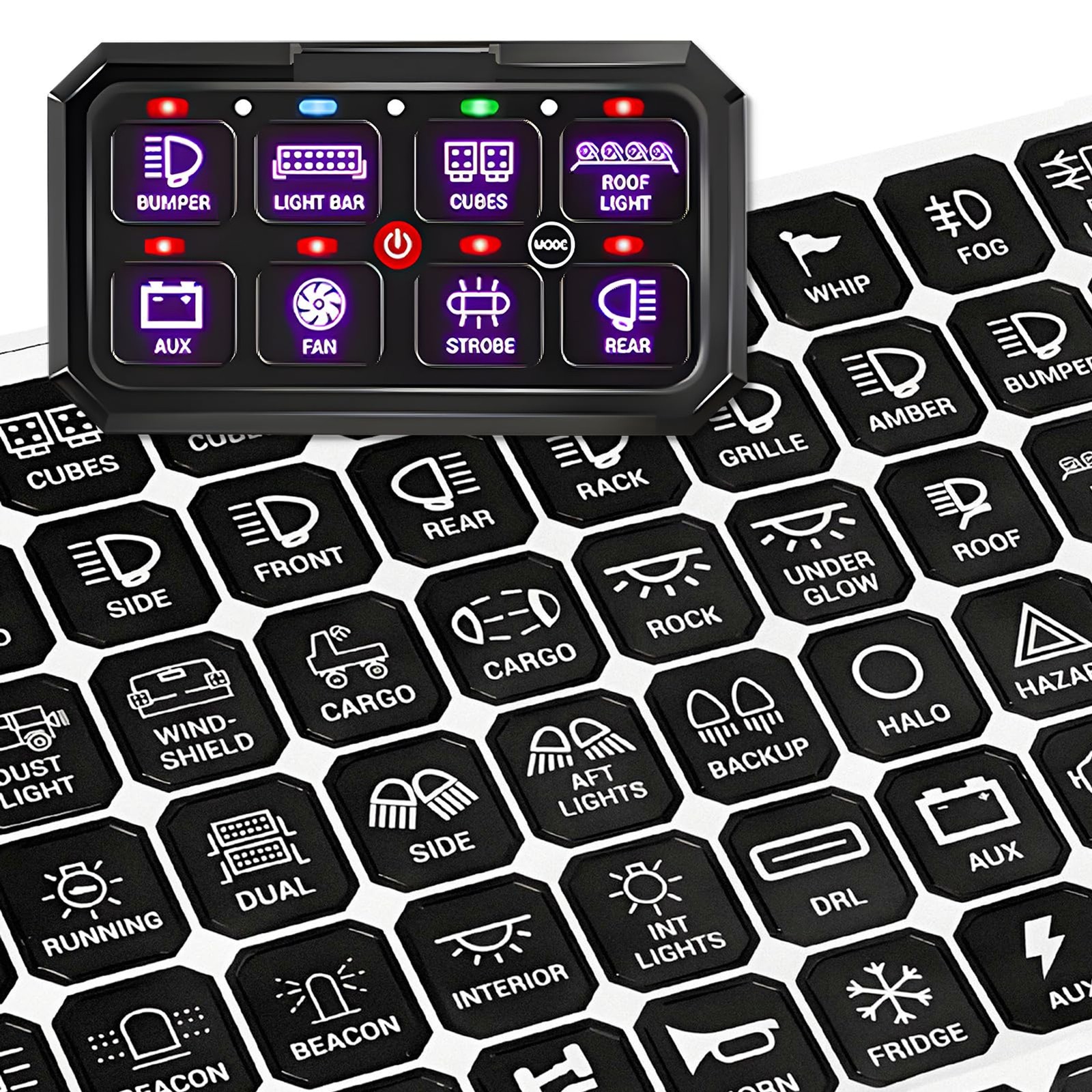 120PCS Car Switch Panel Sticker, Auto Console Switch Label Decal Kit Panel Butto