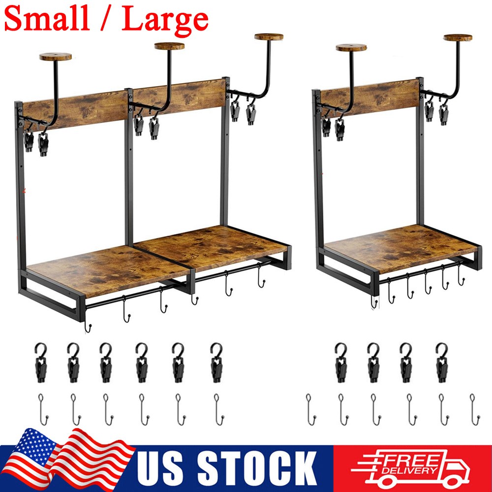 Motorcycle Helmet Holder Wall-Mounted Helmet Display Rack with Clips & 6 Hooks