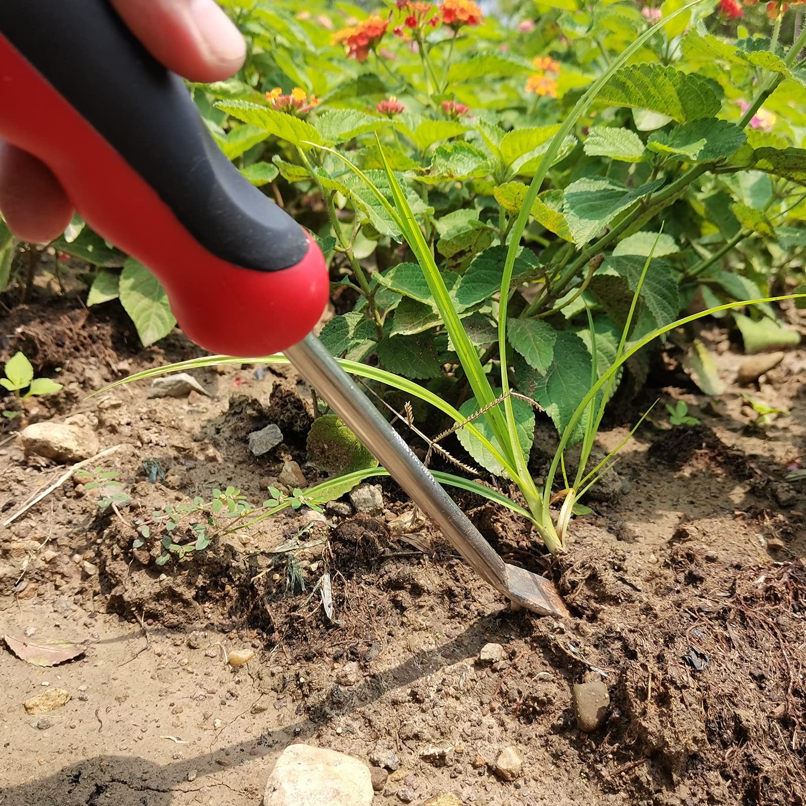 KLDOLLAR Weed Puller Tool, Dandelion Weeder Tool with Soft Handle, Red