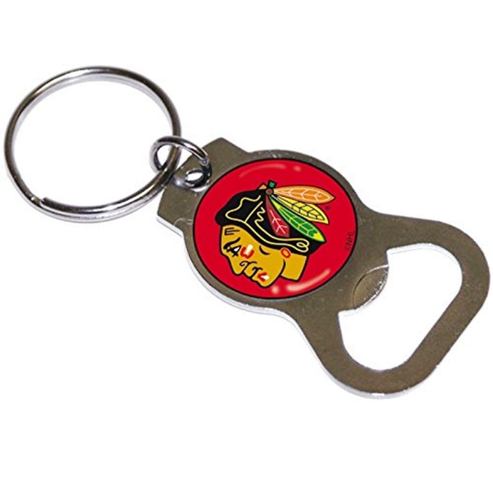 Chicago Blackhawks Premium Solid Metal Bottle Opener Keychain, Silver Key...